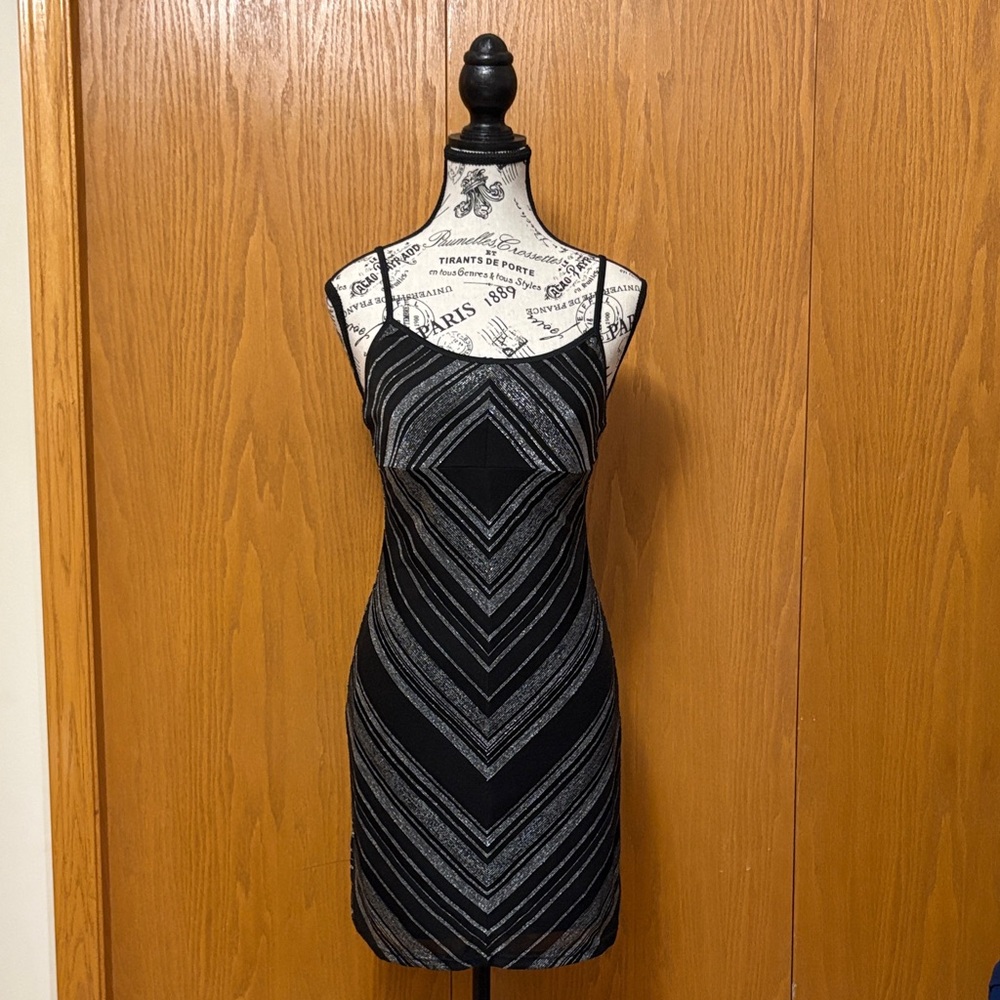 Hot Kiss Black and Silver Chevron Mini Dress